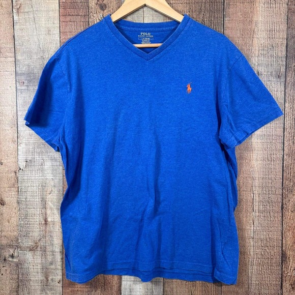 Polo Ralph Lauren Other - Polo Ralph Lauren Mens Royal Blue V-Neck T-Shirt Classic Fit Large Orange Pony